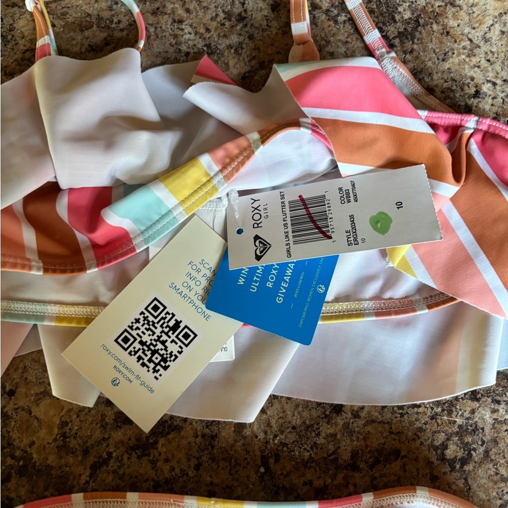 Roxy Kids' Vibrant Striped Bikini Set. NWT - Picture 3 of 6